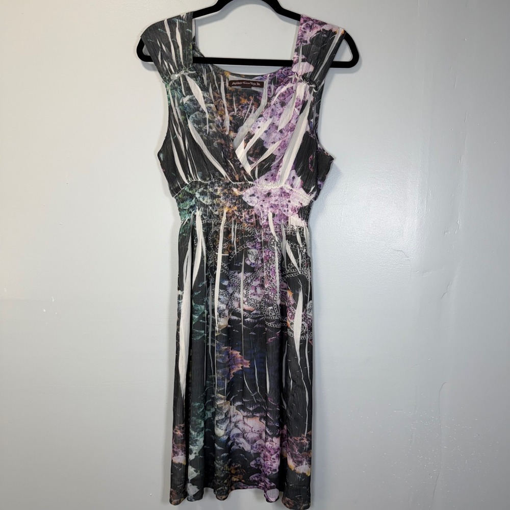 Mushka by Sienna Rose Abstract Floral Chain Print Smocked Midi Dress DG600 Large